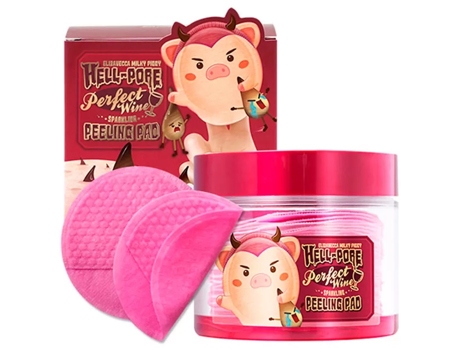 Очищувальні пілінг-педи на основі червоного вина Elizavecca Milky Piggy Hell-Pore Perfect Wine Sparkling Peeling Pad фото 5