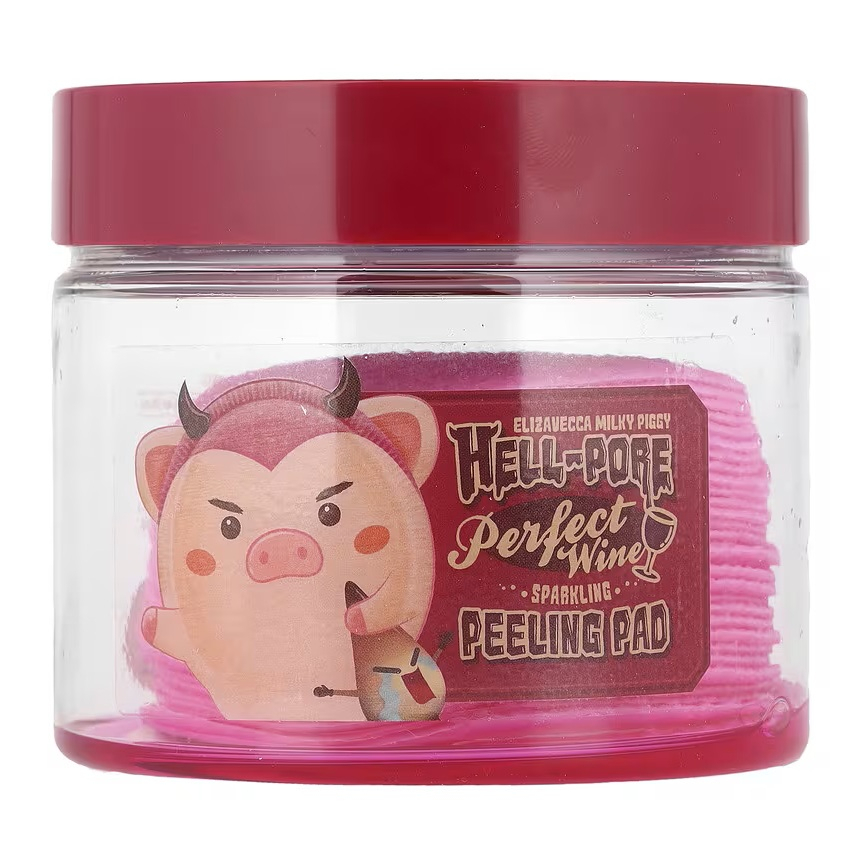 Очищувальні пілінг-педи на основі червоного вина Elizavecca Milky Piggy Hell-Pore Perfect Wine Sparkling Peeling Pad фото 1