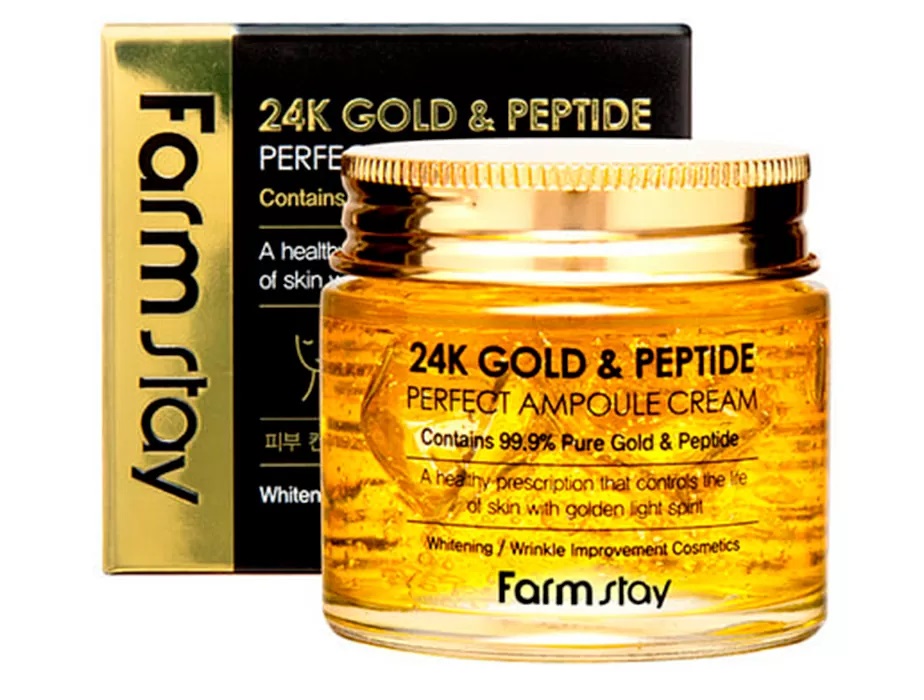 Ампульний крем для обличчя із золотом та пептидами FarmStay 24K Gold & Peptide Perfect Ampoule Cream фото 2