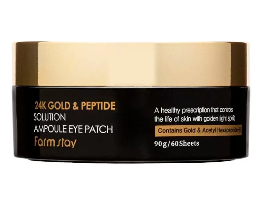 Гидрогелевые патчи под глаза с золотом и пептидами FarmStay 24K Gold & Peptide Solution Ampoule Eye Patch фото 3