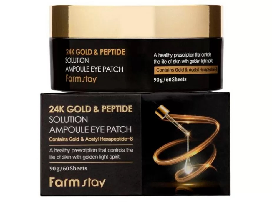 Гидрогелевые патчи под глаза с золотом и пептидами FarmStay 24K Gold & Peptide Solution Ampoule Eye Patch фото 4